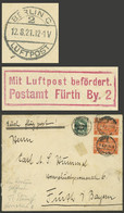 GERMANY: 11/AU/1921 Berlin - Fürth, Airmail Cover With Attractive Mark On Back, With Tear On Front But Interesting Piece - Covers & Documents