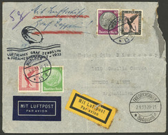 GERMANY: 1/SE/1933 München - Argentina, Airmail Cover Sent On 6th ZEPPELIN Flight To South Americ In 1933, Defects, Low  - Covers & Documents