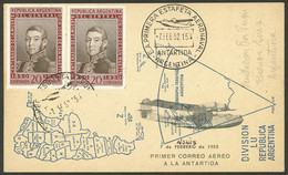 ARGENTINE ANTARCTICA: FIRST AIRMAIL TO ANTARCTICA: Card Franked With 40c. And Cancelled "E.A. PRIMERA ESTAFETA AERONAVAL - Other & Unclassified