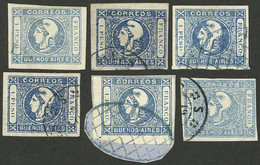 ARGENTINA: GJ.17, Worn Or Very Worn Impressions, Nice Lot Of 6 Used Examples In VERY DIFFERENT SHADES, Very Fine General - Buenos Aires (1858-1864)