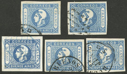 ARGENTINA: GJ.17, 5 Used Examples Of Very Fine Quality, Varied Shades And Cancels, Very Good Lot! - Buenos Aires (1858-1864)