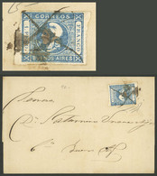 ARGENTINA: GJ.17, 1P. Light Blue, Franking A Folded Cover Sent To Buenos Aires On 14/AU/1862, With Handsome Pen Cancel P - Buenos Aires (1858-1864)