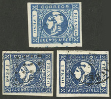 ARGENTINA: GJ.17c, 3 Examples With Variety "1 Without Period", Different Shades, Very Fine Quality!" - Buenos Aires (1858-1864)