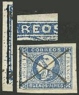 ARGENTINA: GJ.17, Notable Stamp With 2 Varieties: Dot Above The Second R Of CORREOS" And "Partial Double Impression On L - Buenos Aires (1858-1864)