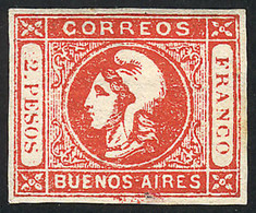 ARGENTINA: GJ.18, 2P. Red, Semi-clear Impression, Mint Original Gum, 4 Complete Margins, With Tiny Defect Else Excellent - Buenos Aires (1858-1864)