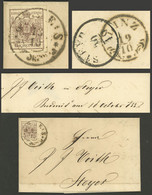 AUSTRIA: Sc.4, 1850 6kr. Brown, Franking An En Entire Letter Sent To Steyr On 18/OC/1855, With Transit Mark Of Linz, Ver - Other & Unclassified