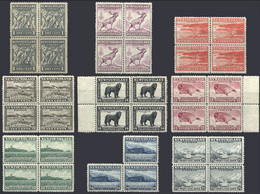 CANADA: Sc.253 + 257 + 259/265, 9 Unmounted Blocks Of 4 (the 1c. With Hinge Mark, And Only 3 Stamps Of 24c.), Excellent  - Unclassified