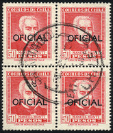 CHILE: Yv.66 (Sc.O76), 1956/8 50P. M.Montt, Rare Used Block Of 4, VF! - Chile