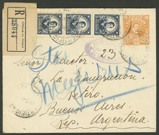 CHILE: 20c. Stationery Envelope + Additional 15c., Sent By Registered Mail From Santiago To B.Aires, With Arrival Backst - Chile