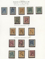 ECUADOR: Sc.85/92 + 101/108, 1897 STUDY OF OVERPRINTS On Stamps Of The 1895 Issue (Rocafuerte) On 2 Pages Of The Bustama - Ecuador