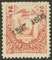 ECUADOR: Sc.113, 1897 2c. Coat Of Arms WITH Watermark, Overprinted "1897 1898", Mint Without Gum, VF Quality, Rare!" - Ecuador