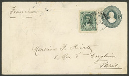 ECUADOR: 5c. Stationery Envelope + Additional 5c. (Sc.41), Sent From Quito To France On 2/MAR/1894, On Back Paris Arriva - Ecuador