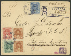 ECUADOR: POSTAGE COMBINING Stamps Issued In 1894 And 1895: Registered Cover Sent From Guayaquil To Ayacucho (Argentina)  - Ecuador