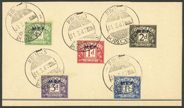 GREAT BRITAIN - M.E.F.: Sc.J1/J5, The Complete Set On A Card With Postmarks Of Rhodes 31/MAR/1947, The Last Day Of The B - Other & Unclassified