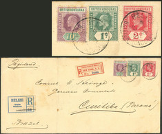 BRITISH HONDURAS: 21/JUN/1910 Belize - Brazil, Registered Cover With Postage Of 13c. Including The 10c. Of 1904/6 (Sc.65 - British Honduras (...-1970)