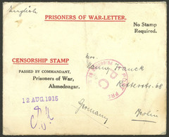 BRITISH INDIA: Cover Of A Prisoner-of-war Sent From The Prisoners' Camp At Ahmednagar (Germany) On 12/AU/1915, Small Def - Other & Unclassified