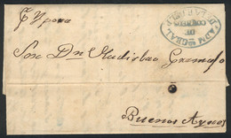 PARAGUAY: Entire Letter Dated Asunción 9/JUN/1858, Sent To Buenos Aires Per Steamer "Ypora", With The Oval Gray-blue Mar - Paraguay