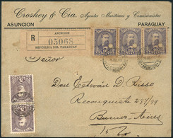 PARAGUAY: Front Of A Registered Cover Franked With 40c., Sent From Asunción To Buenos Aires On 28/JUL/1896, Very Nice! - Paraguay