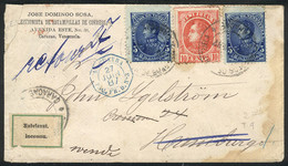 VENEZUELA: 27/JUN/1887 Caracas - Hamburg - Caracas: Cover RETURNED To Sender Franked By Sc.69 + 74 X2, By French Paquebo - Venezuela