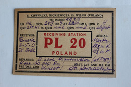 S-L 15 /  Cartes QSL - Radio Amateur, -Receiving Station PL 20  Poland-  Wilno  -  Poland-Polska-Polen-Pologne / 1927 - Radio Amateur