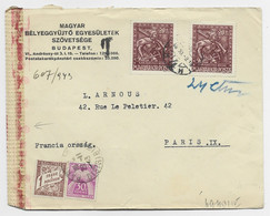 TAXE 30C GERBE MIXTE 1FR DUVAL PARIS 1943 LETTRE MAGYAR HUNGARY BUDAPEST + CENSURE NAZI - 1859-1959 Cartas