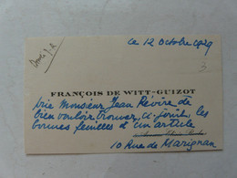 VIEUX PAPIERS - CARTE DE VISITE  : FRANCOIS DE WITT-GUIZOT - Visitekaartjes