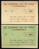 Pro Costruenda Casa Del Popolo 500+1000 Lire Montebonello Sottoscrizioni 1958 E 1959 Lotto.3837 - Andere & Zonder Classificatie