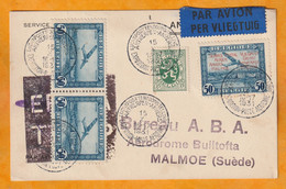 1931 - CP D'Anvers Antwerpen Par Avion Vers Malmo Malmoe Suède - Timbre Surchargé Service Postal Aérien - Briefe U. Dokumente
