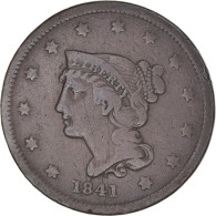 Monnaie, États-Unis, Braided Hair Cent, Cent, 1841, U.S. Mint, Philadelphie - 1840-1857: Braided Hair (Capelli Intrecciati)