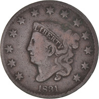 Monnaie, États-Unis, Coronet Cent, Cent, 1831, U.S. Mint, Philadelphie, TB - 1816-1839: Coronet Head (Testa Coronata