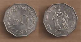 MALTA  50 CENTS  1972 Copper-nickel  KM# 12, Schön# 12, - Malta