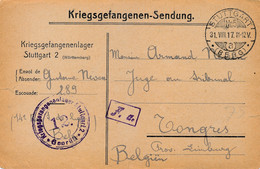 1917  VAN KRIEGSGEFANGENENLAGER STAUTTGARD 2 NAAR  TONRES  BELGIE      2 SCANS - Prisoners