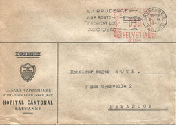 Suisse Enveloppe EMA Croix Rouge Lausanne Cachet à Date 1947 + Flamme - Máquinas De Franquear