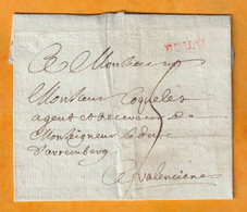 1775 - Marque Postale DOUAY Douai En Rouge Sur Lettre Avec Correspondance Vers Valenciennes - Règne De Louis XVI - 1701-1800: Vorläufer XVIII