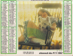 Calendrier De La Poste, Almanach Du Facteur: 1982,MEURTHE Et MOSELLE: Chaton Et Chiot Dans Un Baquet, Câlineries, Oller - Big : 1981-90