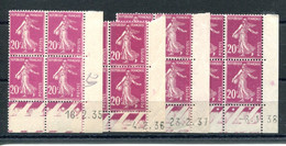 RC 23027 FRANCE COTE 28€ N° 190 - 20c TYPE SEMEUSE 4 COINS DATÉS DIFFERENTS  NEUF ** TB - 1930-1939