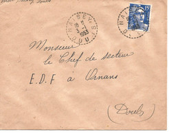 France Enveloppe Cachet à Date Naisey 1953 - Mechanische Stempels (varia)