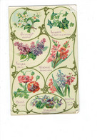 Cpa Vernie Langage Des Fleurs Illustration Lierre Seringa Lilas Glaïeul Pavot Jacinthe Violette -  Edition K.F. 1863 Bis - Blumen