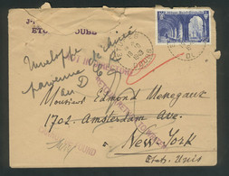 Lettre D'Etupes Pour New York Parvenue Déchirée Au D.C.R. Et Retournée à L'envoyeur 19/10/1949 - Saint Wandrille - Crash Post