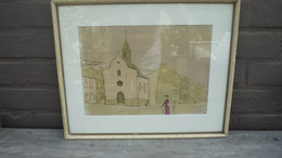 Châtelet / Chapelle St. Roch ... Lithographie Encadrée Sous Verre De F. Hoed - 1954 - Numérotation 195 / 300 - Châtelet