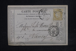 FRANCE - Cérès 15ct Sur Carte Précurseur De Paris Pour Nancy En 1873 - L 122038 - Precursor Cards