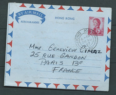 Aerogramme De  Hong Kong ( 50 Cents ) Voyagé En 1967  Vers Paris ( France )  - Malb 10503 - Lettres & Documents