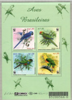 Brazil 2001, Bird, Birds, Parrot, WWF, M/S Of 4v, MNH** - Pappagalli & Tropicali