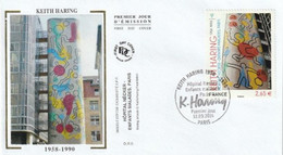 FRANCE 2014_Envel. 1er Jour_fdc_soie_Tableau_Keith Haring-Hôpital Necker. (4901). Oblit. PJ Paris 19/09/14. - 2010-2019