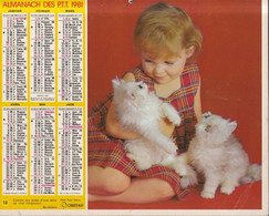 Calendrier De La Poste, Almanach Du Facteur: 1981; Fillettes Avec Chatons, Jeune Garçon, Ed Oberthur - Grossformat : 1981-90