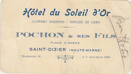 Carte Hôtel Du Soleil D'or Pochon Et Fils à Saint Dizier Haute Marne - 1900 – 1949