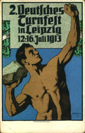 1913, Dekorativer Sonderkarte Zum "12. Deutschen Turnfest In Leipzig" Gelaufen Mit Maschinen-Sonderstempel - Storia Postale