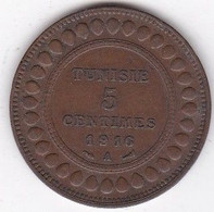 Protectorat Français . 5 Centimes 1916 A , En Bronze, Lec# 80 - Tunisie