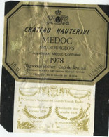 Etiquette Chateau Hauterive - Médoc - Vignoble Rocher Cap De Rive - France - 1978 - Bordeaux