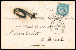 N°4, 20c Aigle Losange De Points + CAD Octogonal "Corr D'armées St Denis" (1871) Avec Taxe 2 Locale Tampon Manuscrite. - Aigle Impérial